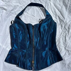 Nuit vintage metallic corset top with rhinestones and zipped front